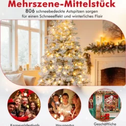 210 cm Künstlicher Weihnachtsbaum schneebedeckter Weihnachtsbaum vormontierter klappbarer Tannenbaum Grün