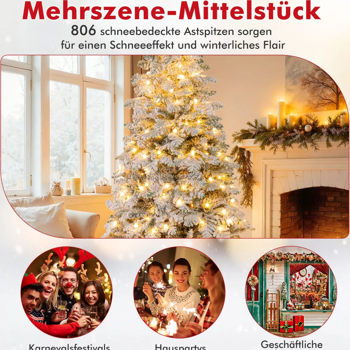 210 cm Künstlicher Weihnachtsbaum schneebedeckter Weihnachtsbaum vormontierter klappbarer Tannenbaum Grün