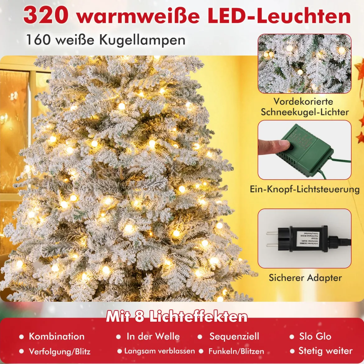 210 cm Künstlicher Weihnachtsbaum schneebedeckter Weihnachtsbaum vormontierter klappbarer Tannenbaum Grün