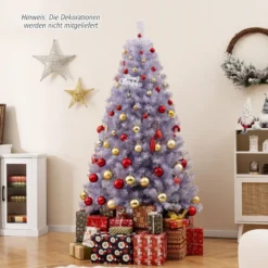 180 cm Künstlicher Weihnachtsbaum mit Beleuchtung, Tannenbaum mit warmweißen LED-Lichtern Violett