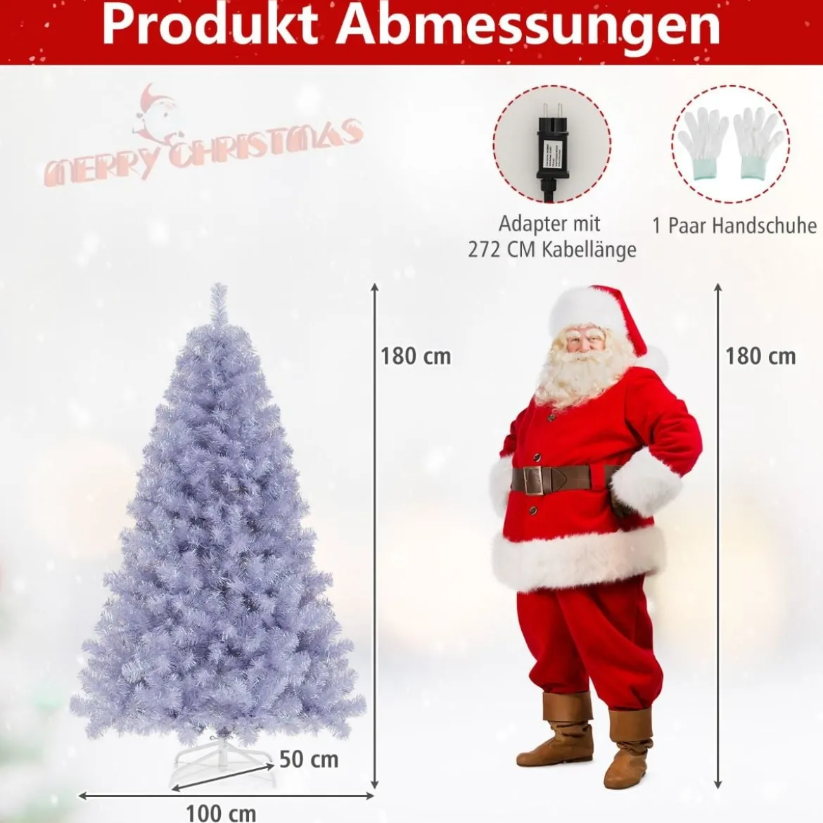 180 cm Künstlicher Weihnachtsbaum mit Beleuchtung, Tannenbaum mit warmweißen LED-Lichtern Violett