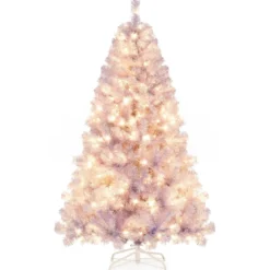 180 cm Künstlicher Weihnachtsbaum mit Beleuchtung, Tannenbaum mit warmweißen LED-Lichtern Violett
