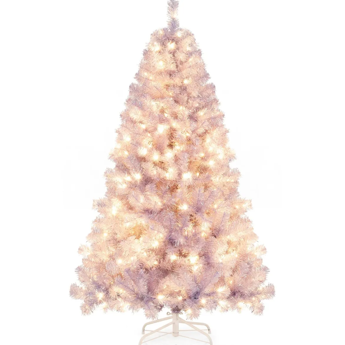180 cm Künstlicher Weihnachtsbaum mit Beleuchtung, Tannenbaum mit warmweißen LED-Lichtern Violett