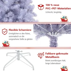 180 cm Künstlicher Weihnachtsbaum mit Beleuchtung, Tannenbaum mit warmweißen LED-Lichtern Violett