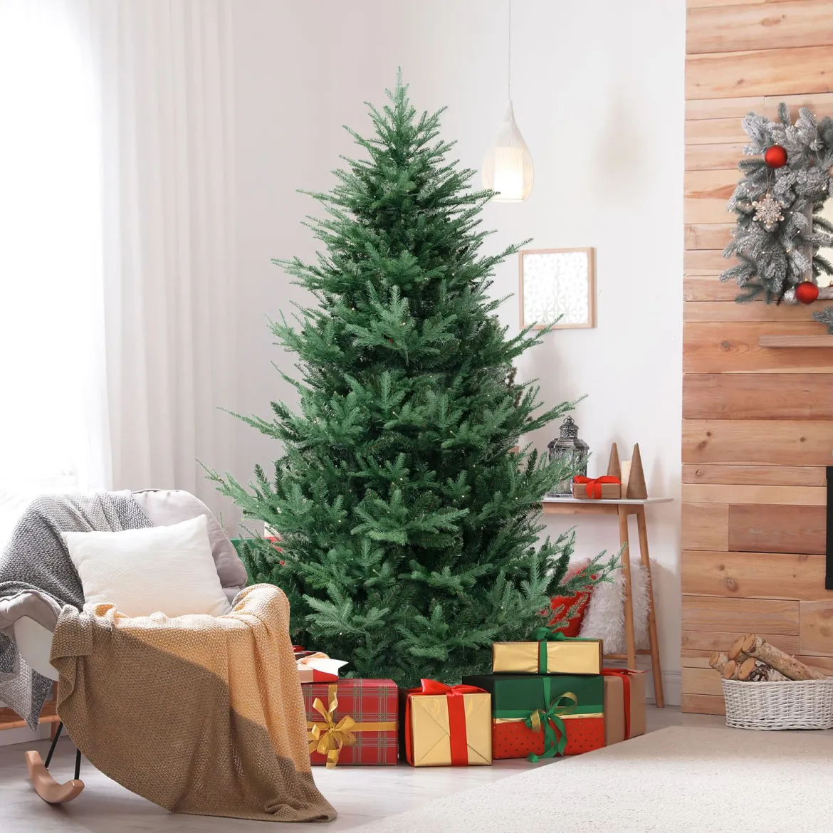210 cm Künstlicher Weihnachtsbaum mit 340 Warmweißen LED Lichtern Tannenbaum