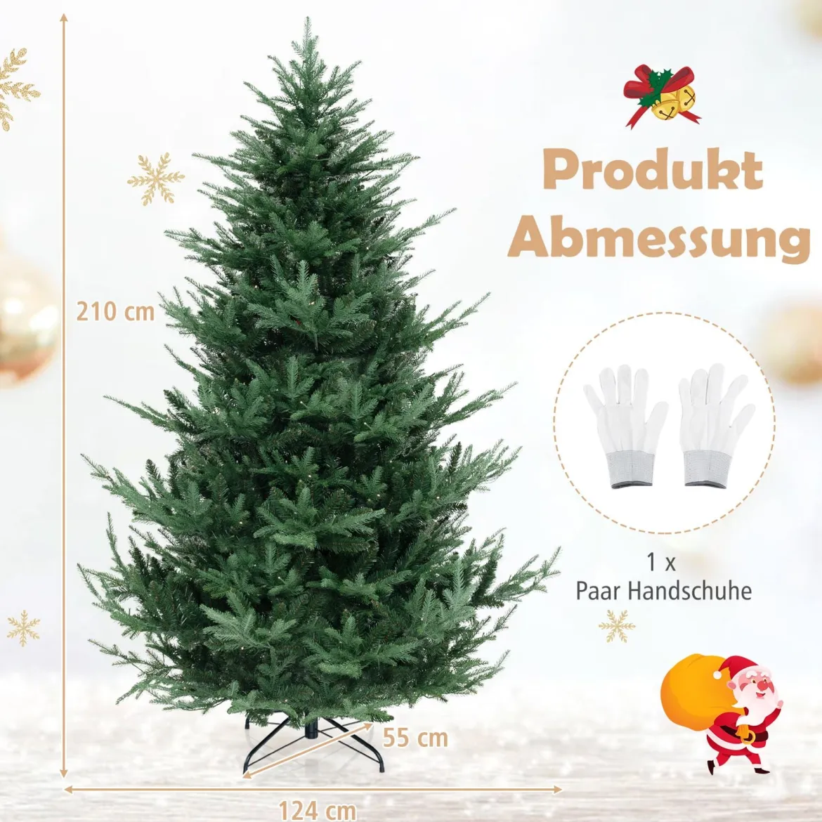 210 cm Künstlicher Weihnachtsbaum mit 340 Warmweißen LED Lichtern Tannenbaum