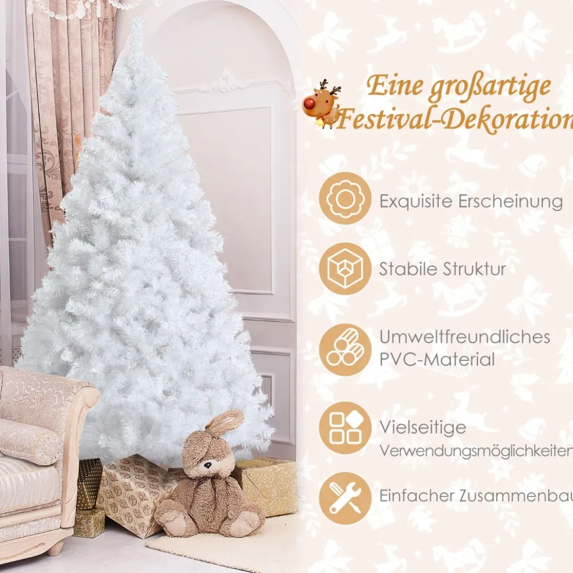 180 cm Künstlicher Weihnachtsbaum weiß Tannenbaum mit Metallständer