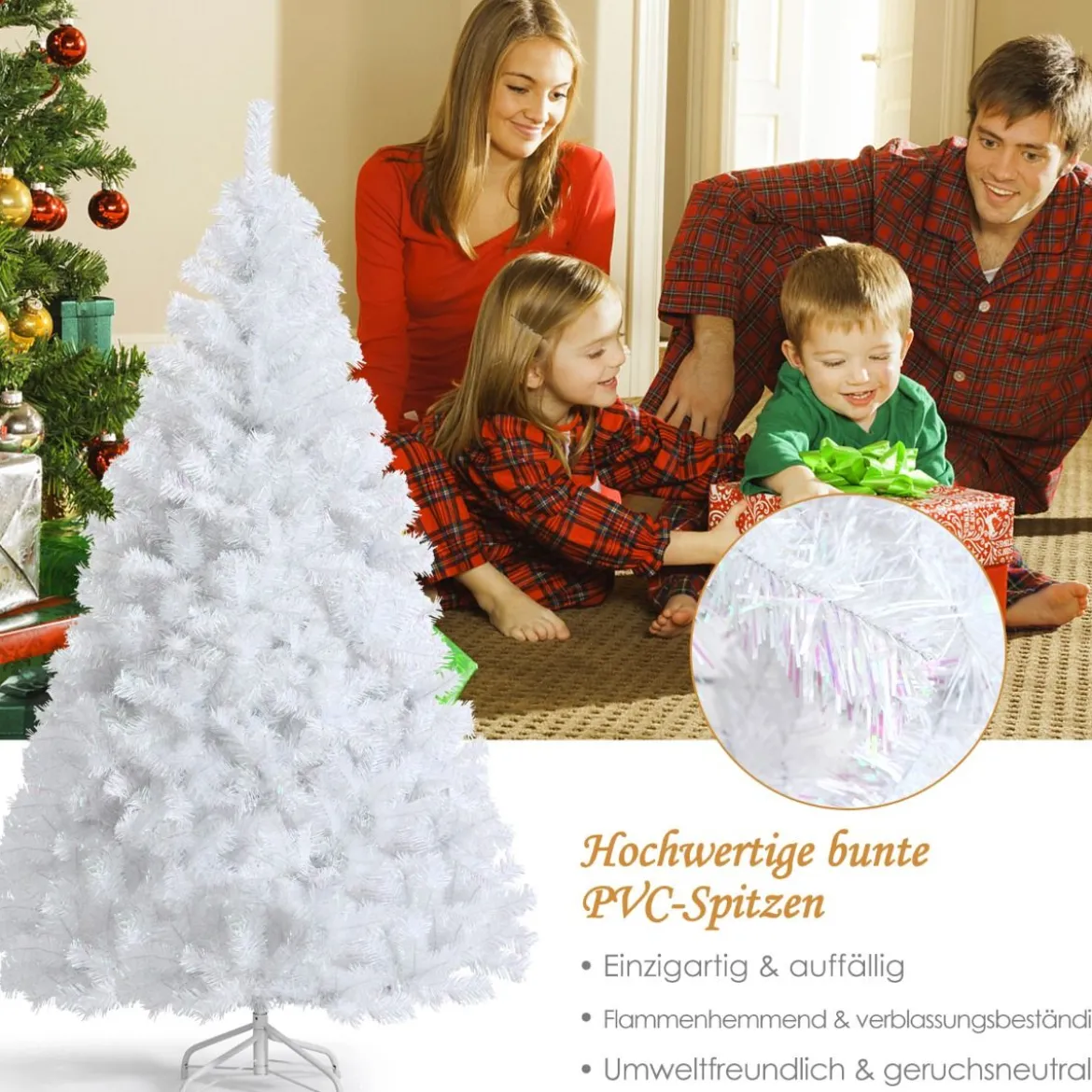 180 cm Künstlicher Weihnachtsbaum weiß Tannenbaum mit Metallständer