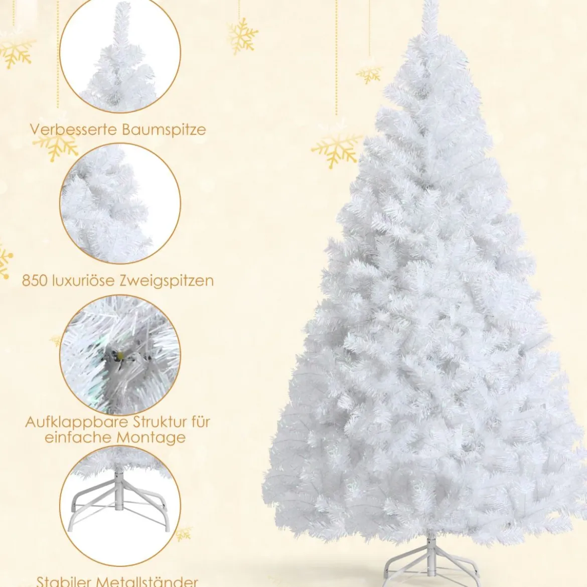180 cm Künstlicher Weihnachtsbaum weiß Tannenbaum mit Metallständer