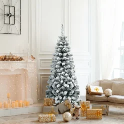 140 cm Künstlicher Weihnachtsbaum schneebedeckter Klappkieferbaum mit Premium-PVC-Nadeln