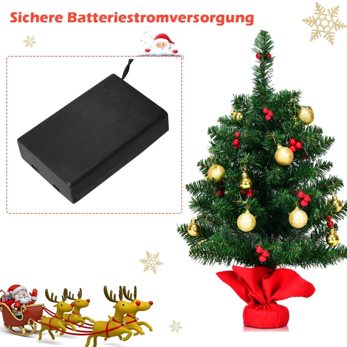 60cm Künstlicher Weihnachtsbaum mit 15 LED-Leuchten Tannenbaum Christbaum Grün
