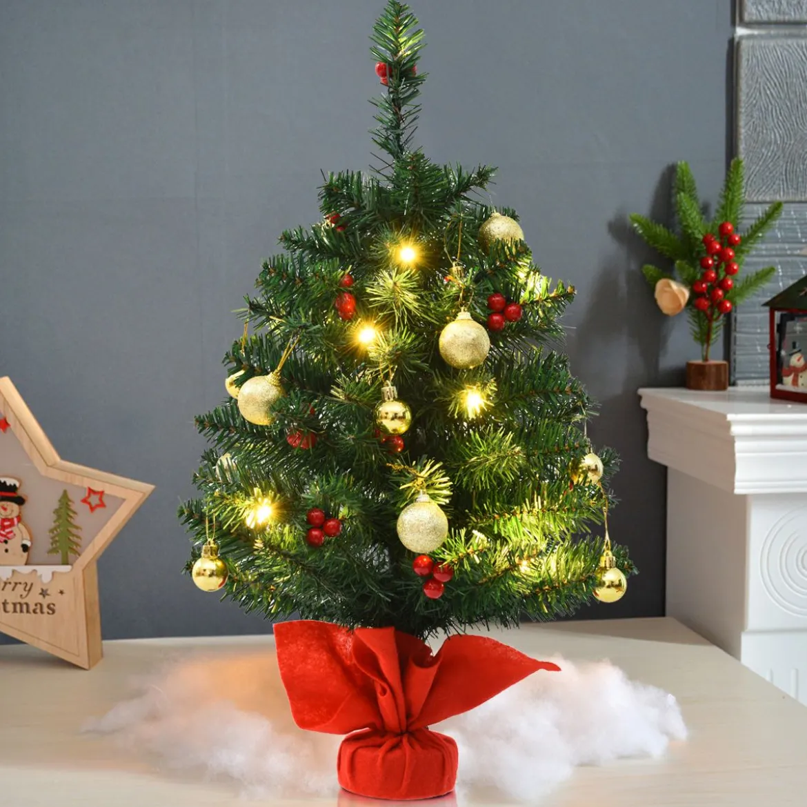 60cm Künstlicher Weihnachtsbaum mit 15 LED-Leuchten Tannenbaum Christbaum Grün