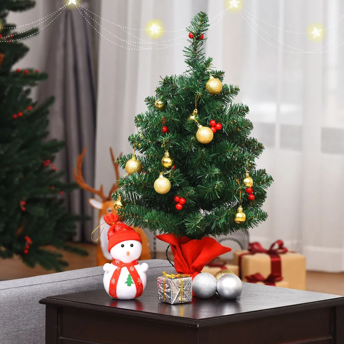 60cm Künstlicher Weihnachtsbaum mit 15 LED-Leuchten Tannenbaum Christbaum Grün