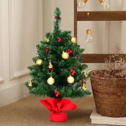60cm Künstlicher Weihnachtsbaum mit 15 LED-Leuchten Tannenbaum Christbaum Grün