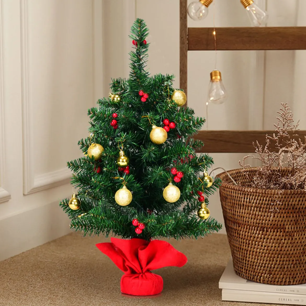 60cm Künstlicher Weihnachtsbaum mit 15 LED-Leuchten Tannenbaum Christbaum Grün