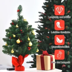 60cm Künstlicher Weihnachtsbaum mit 15 LED-Leuchten Tannenbaum Christbaum Grün