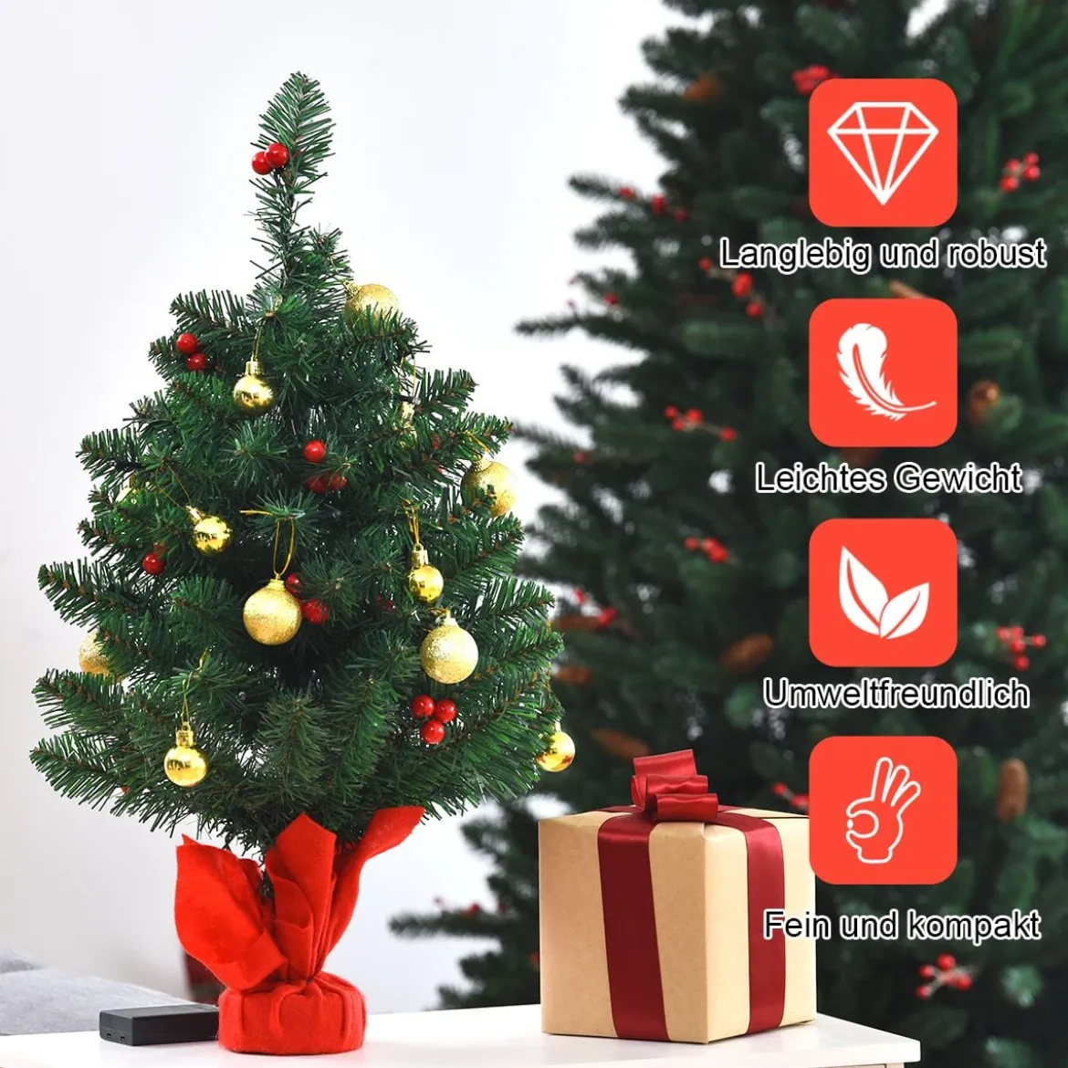 60cm Künstlicher Weihnachtsbaum mit 15 LED-Leuchten Tannenbaum Christbaum Grün
