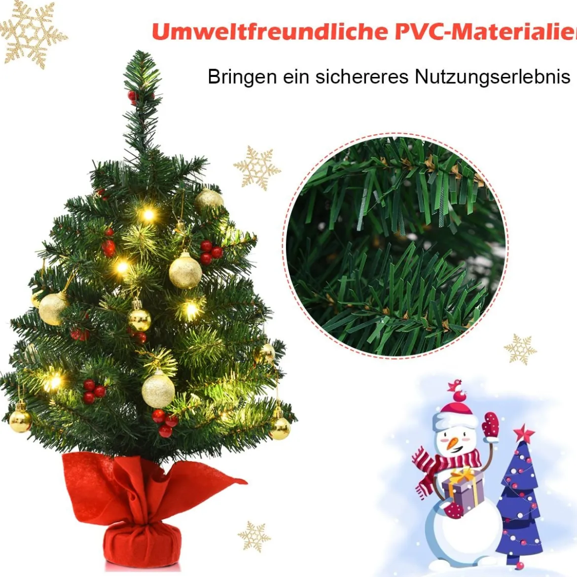 60cm Künstlicher Weihnachtsbaum mit 15 LED-Leuchten Tannenbaum Christbaum Grün