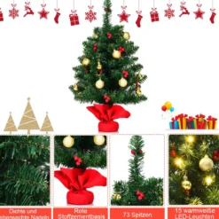 60cm Künstlicher Weihnachtsbaum mit 15 LED-Leuchten Tannenbaum Christbaum Grün