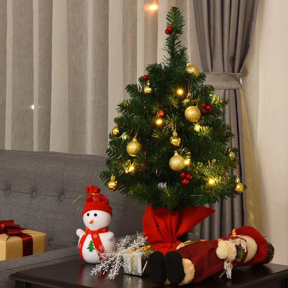 60cm Künstlicher Weihnachtsbaum mit 15 LED-Leuchten Tannenbaum Christbaum Grün