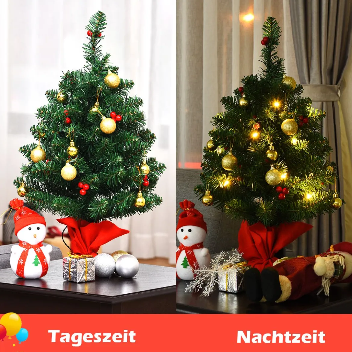 60cm Künstlicher Weihnachtsbaum mit 15 LED-Leuchten Tannenbaum Christbaum Grün