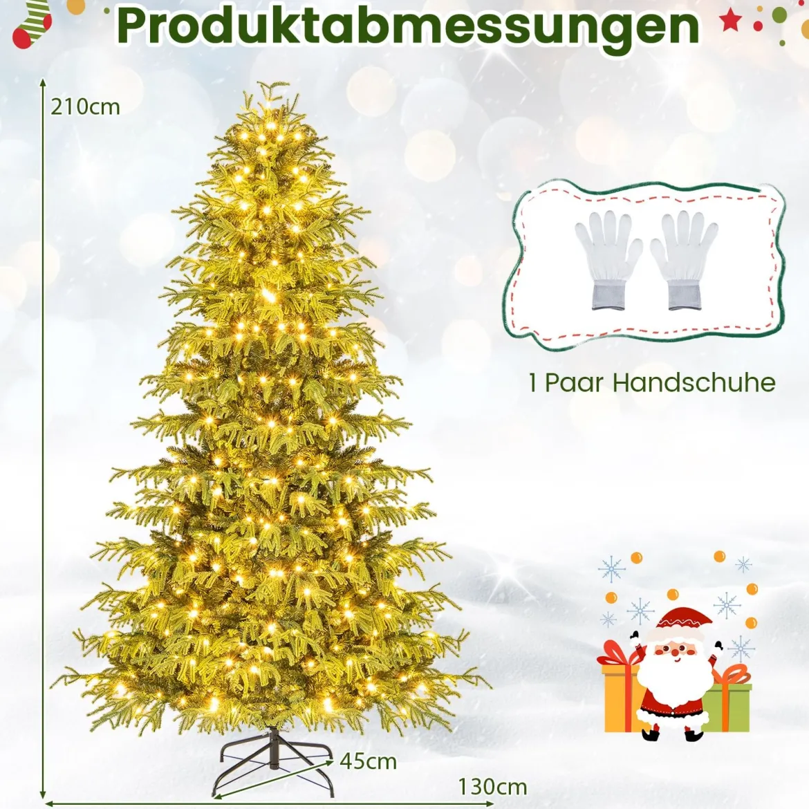 210 cm Künstlicher Weihnachtsbaum mit Beleuchtung Tannenbaum Christbaum Grün