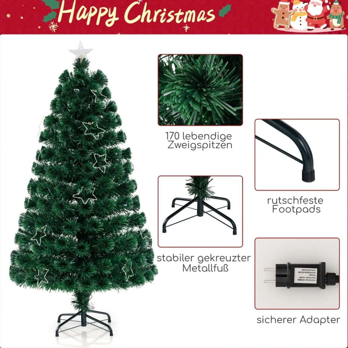 120 / 150 / 180 cm Künstlicher Weihnachtsbaum aus Glasfaser mit Beleuchtung Tannenbaum