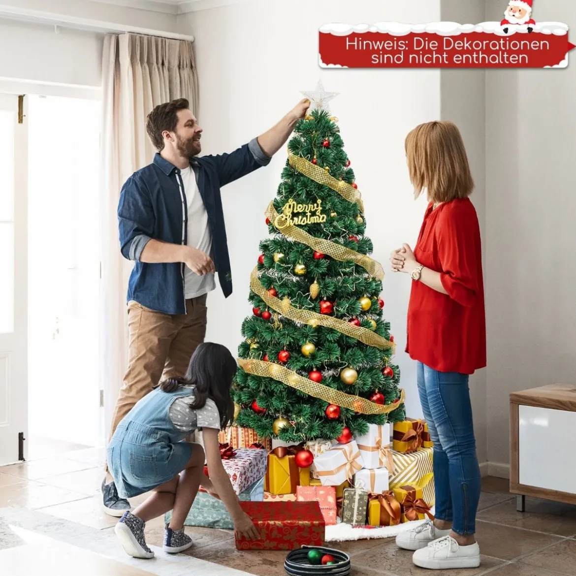 120 / 150 / 180 cm Künstlicher Weihnachtsbaum aus Glasfaser mit Beleuchtung Tannenbaum