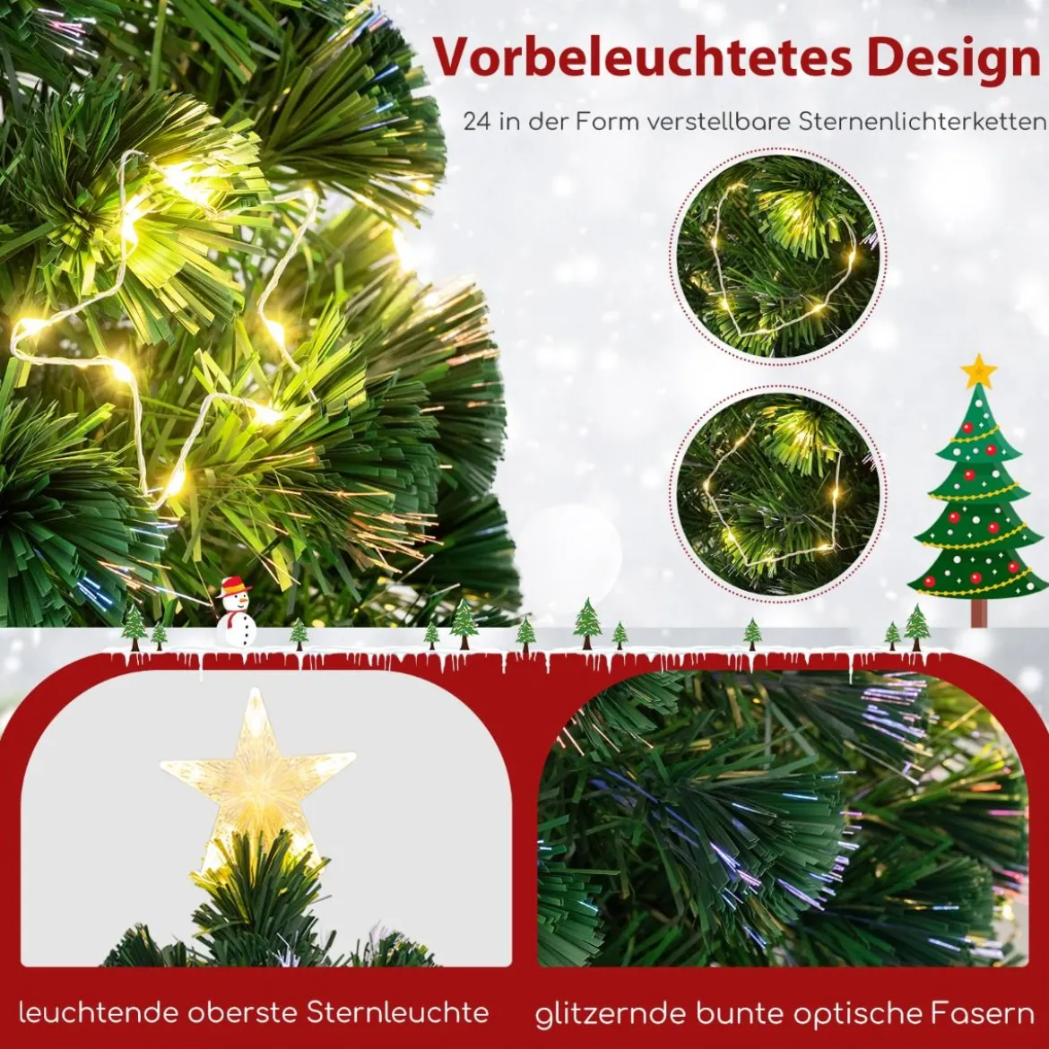 120 / 150 / 180 cm Künstlicher Weihnachtsbaum aus Glasfaser mit Beleuchtung Tannenbaum