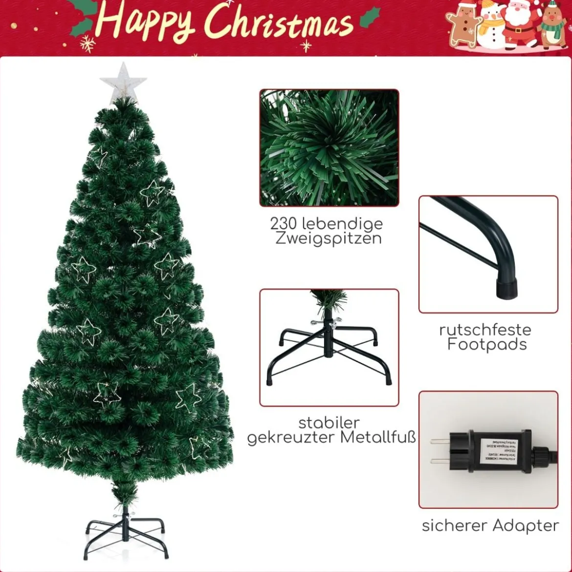 120 / 150 / 180 cm Künstlicher Weihnachtsbaum aus Glasfaser mit Beleuchtung Tannenbaum