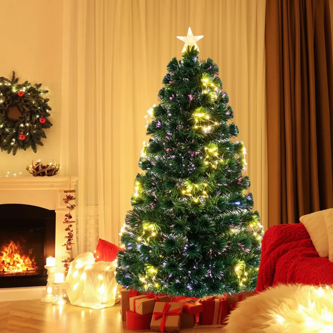 120 / 150 / 180 cm Künstlicher Weihnachtsbaum aus Glasfaser mit Beleuchtung Tannenbaum