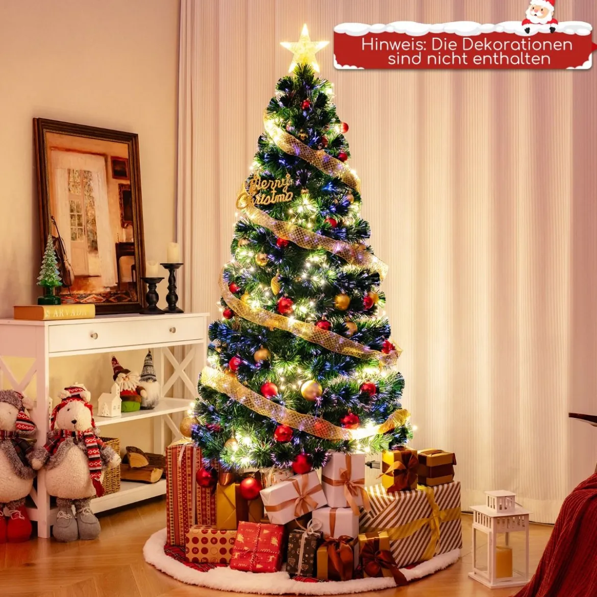 120 / 150 / 180 cm Künstlicher Weihnachtsbaum aus Glasfaser mit Beleuchtung Tannenbaum