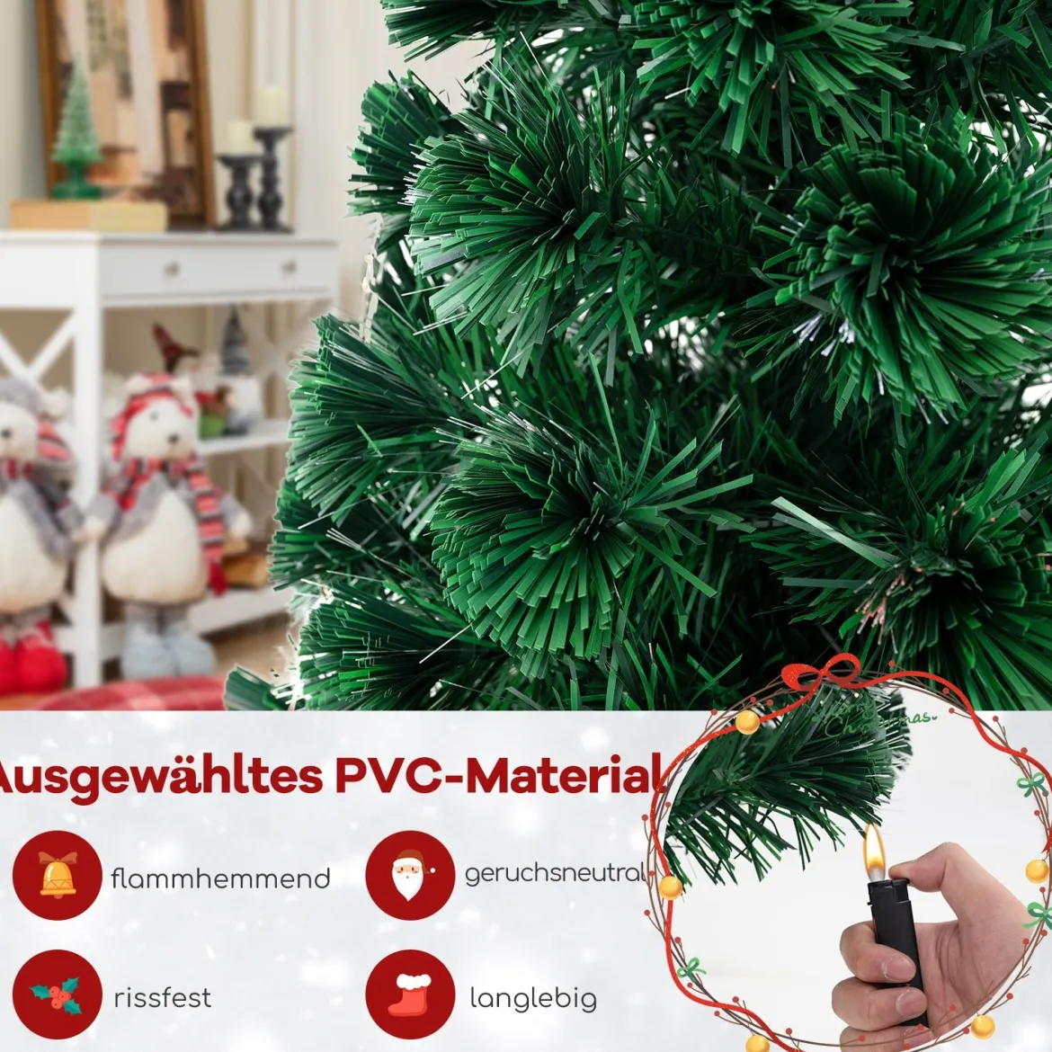 120 / 150 / 180 cm Künstlicher Weihnachtsbaum aus Glasfaser mit Beleuchtung Tannenbaum
