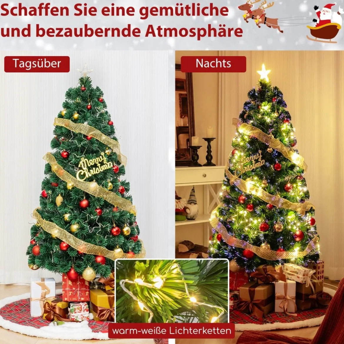 120 / 150 / 180 cm Künstlicher Weihnachtsbaum aus Glasfaser mit Beleuchtung Tannenbaum