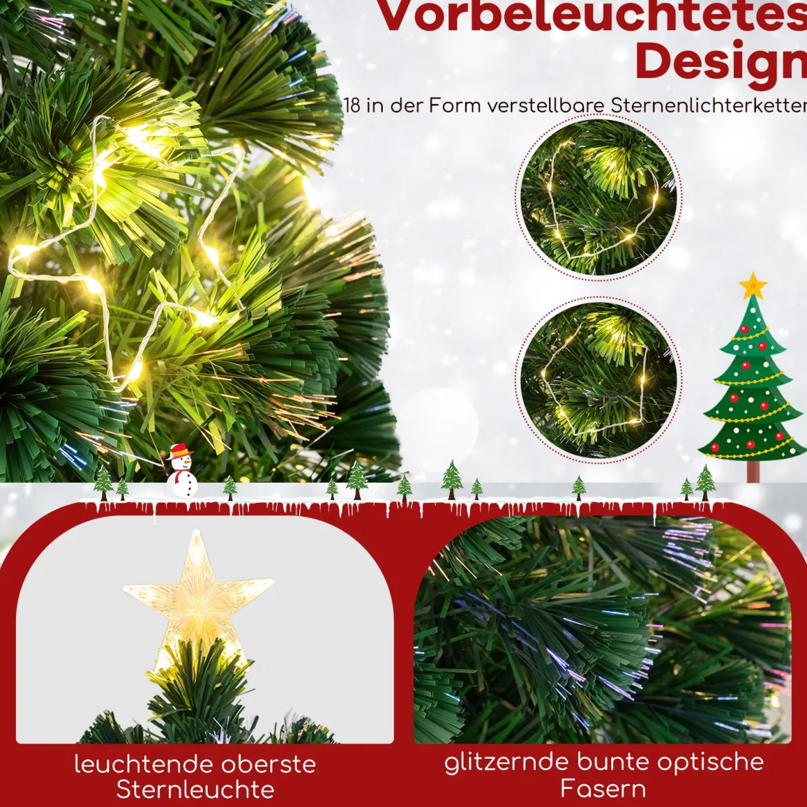 120 / 150 / 180 cm Künstlicher Weihnachtsbaum aus Glasfaser mit Beleuchtung Tannenbaum