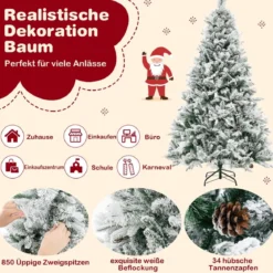 180 cm Künstlicher Weihnachtsbaum mit Schnee & 8 Lichtmodi & 850 PE PVC Zweigspitzen