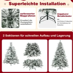 180 cm Künstlicher Weihnachtsbaum mit Schnee & 8 Lichtmodi & 850 PE PVC Zweigspitzen