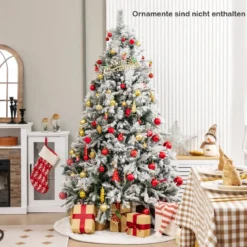 180 cm Künstlicher Weihnachtsbaum mit Schnee & 8 Lichtmodi & 850 PE PVC Zweigspitzen