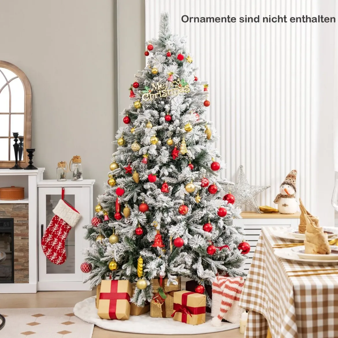 180 cm Künstlicher Weihnachtsbaum mit Schnee & 8 Lichtmodi & 850 PE PVC Zweigspitzen