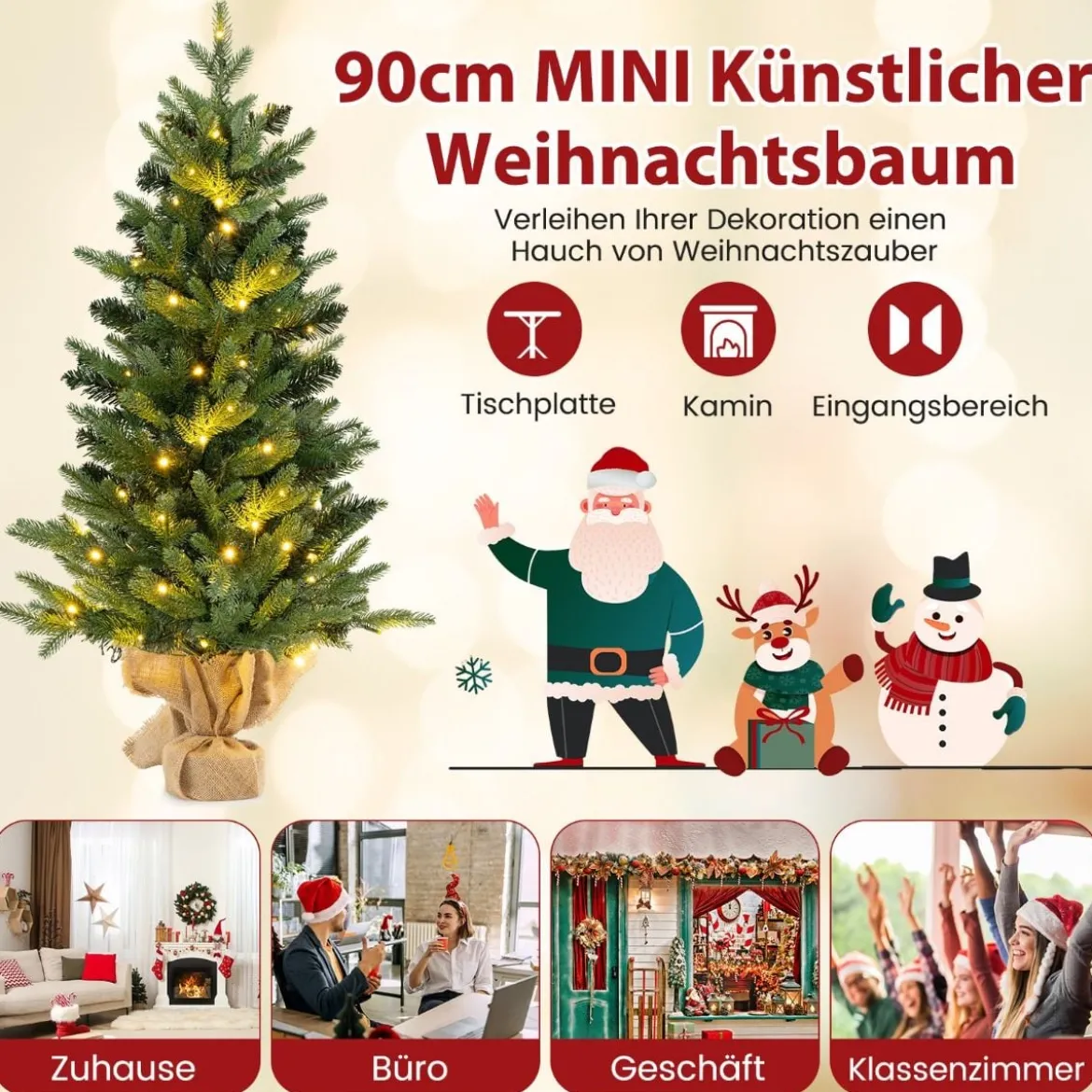 90cm Künstlicher Weihnachtsbaum mit 50 LED-Leuchten&Timer-Funktion Tannenbaum Grün