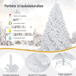 225 cm künstlicher Weihnachtsbaum mit 1749 Zweigen und klappbarer Metallständer Weiß