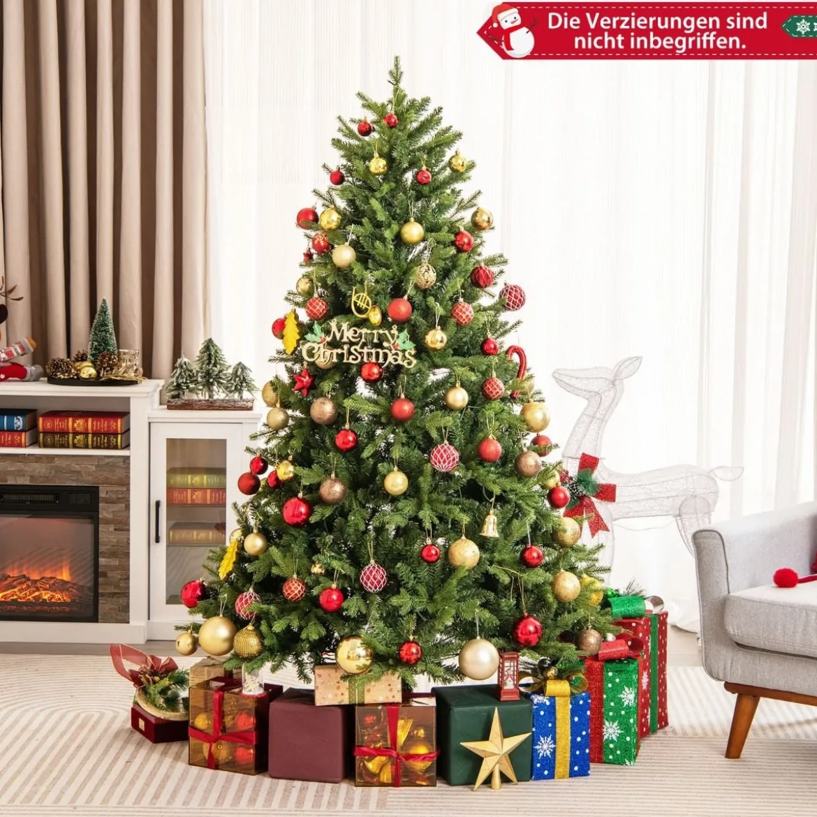 180 cm Künstlicher Weihnachtsbaum mit LEDs in Mehrfarbig & Warmweiß & 11 Lichtmodi
