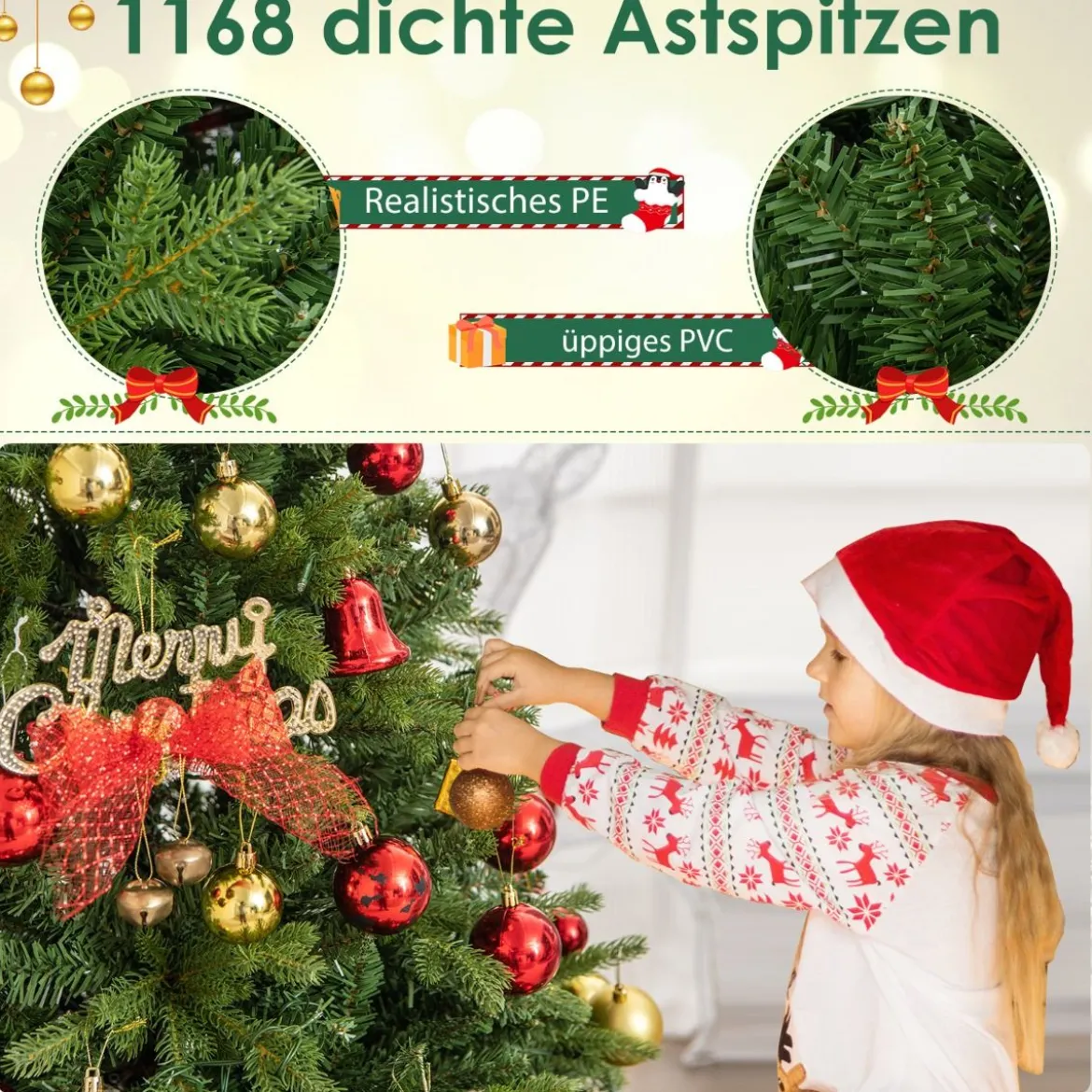 180 cm Künstlicher Weihnachtsbaum mit LEDs in Mehrfarbig & Warmweiß & 11 Lichtmodi