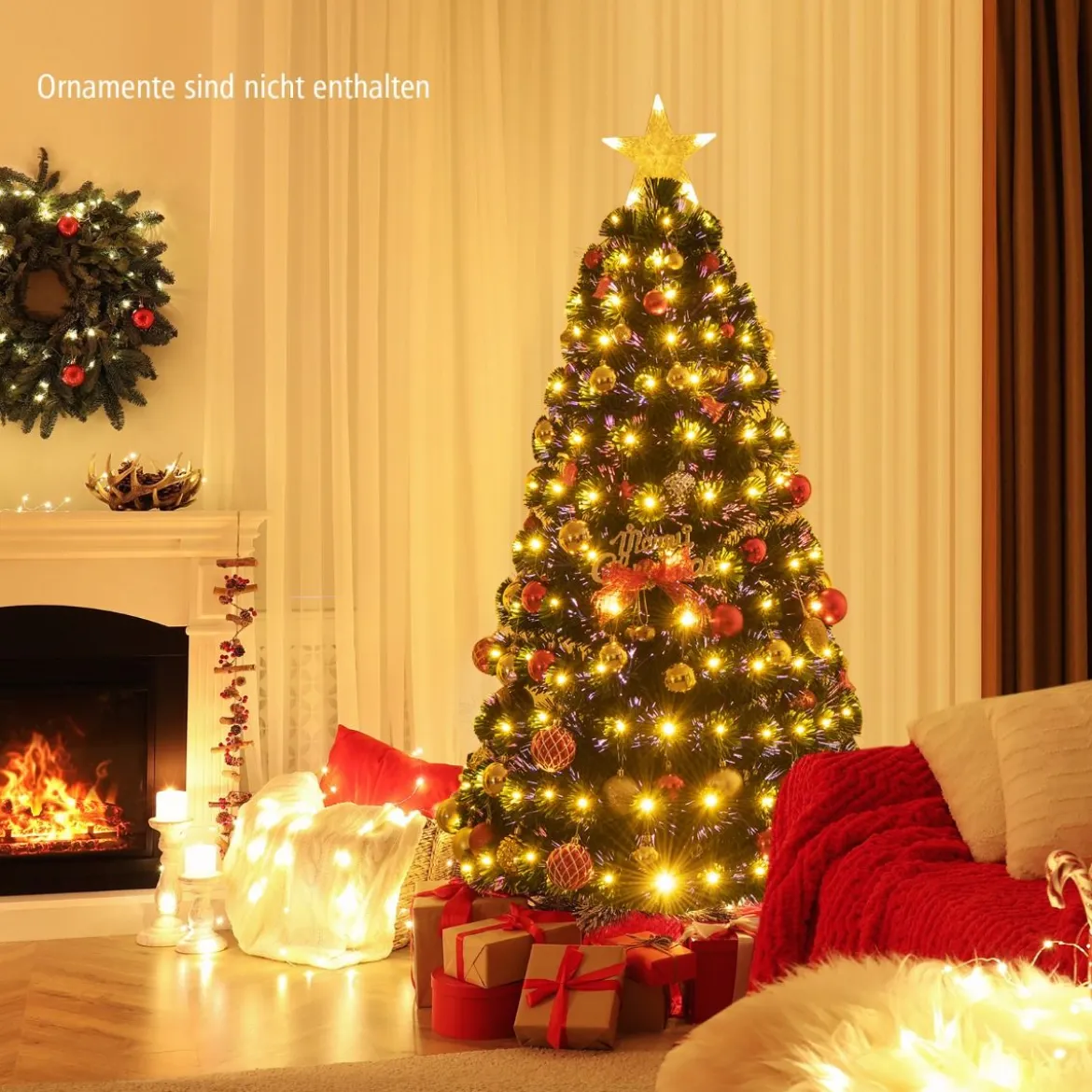 150 cm Künstlicher Weihnachtsbaum mit 8 Beleuchtungsmodi Christbaum in Glasfaseroptik