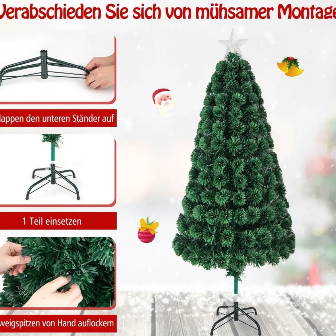 150 cm Künstlicher Weihnachtsbaum mit 8 Beleuchtungsmodi Christbaum in Glasfaseroptik