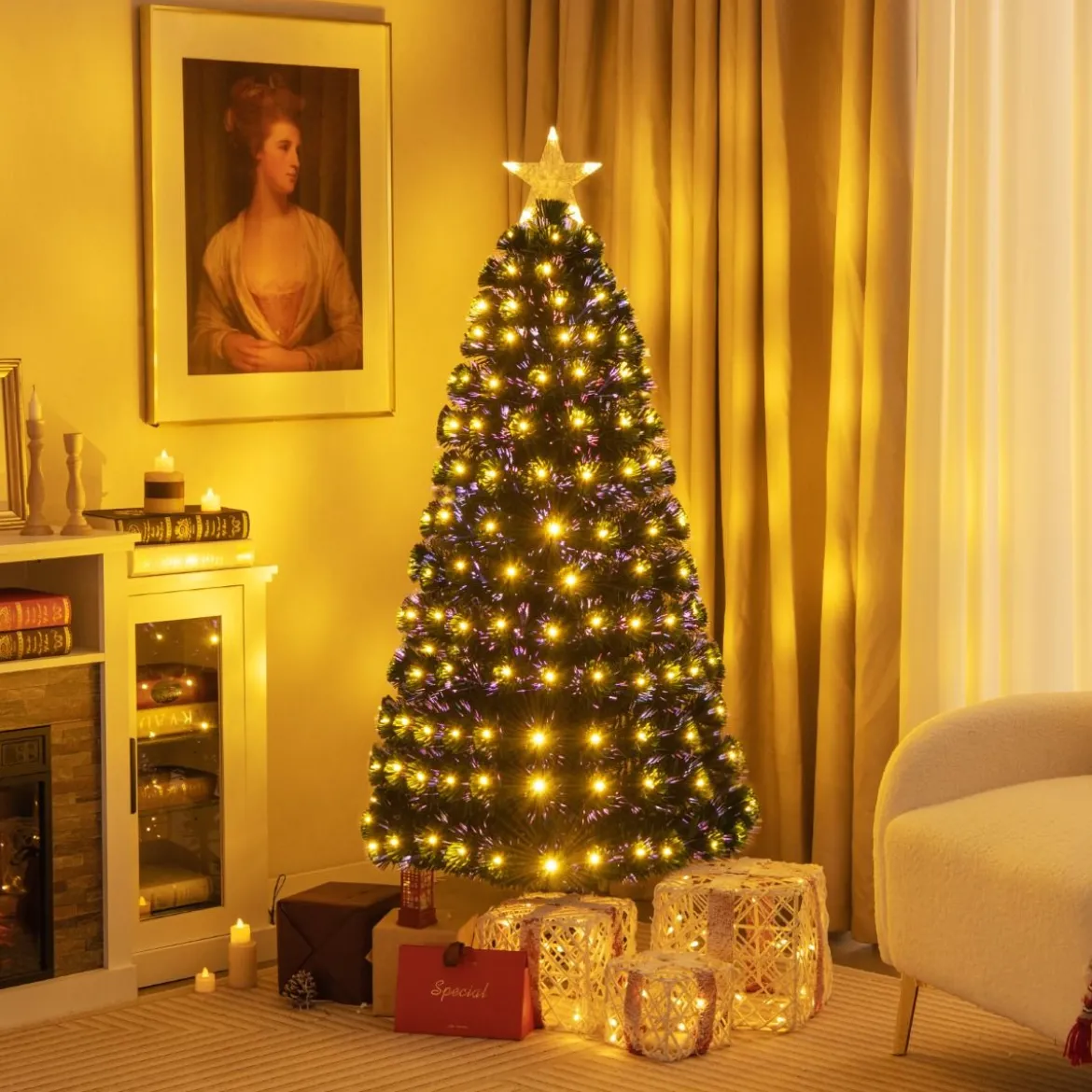 150 cm Künstlicher Weihnachtsbaum mit 8 Beleuchtungsmodi Christbaum in Glasfaseroptik