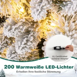 210 cm Künstlicher Weihnachtsbaum mit Beleuchtung Pop Up Tannenbaum mit 200 warmweiße LED-Lichtern & 680 Zweigspitzen