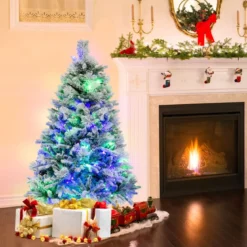136 cm Künstlicher Weihnachtsbaum mit Schnee & 8 Lichtmodi & 472 PE PVC Zweigspitzen