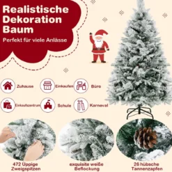 136 cm Künstlicher Weihnachtsbaum mit Schnee & 8 Lichtmodi & 472 PE PVC Zweigspitzen