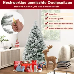 136 cm Künstlicher Weihnachtsbaum mit Schnee & 8 Lichtmodi & 472 PE PVC Zweigspitzen